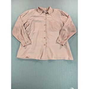 Elisabeth Liz Claiborne Silk Blouse Womens 14P Pink Long‎ Sleeve Button Down